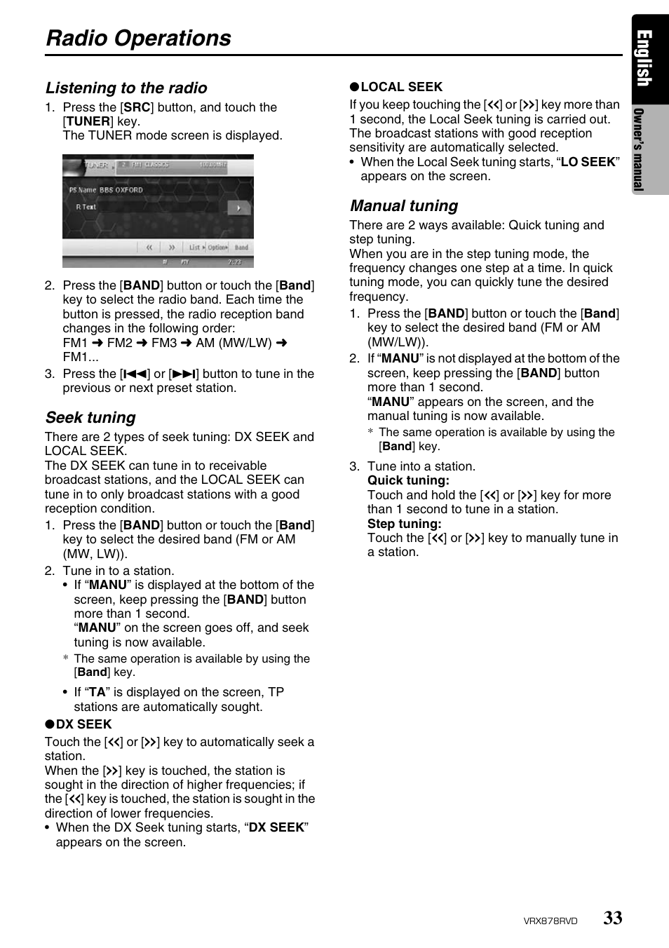 Radio operations, English | Clarion VRX878RVD User Manual | Page 29 / 79
