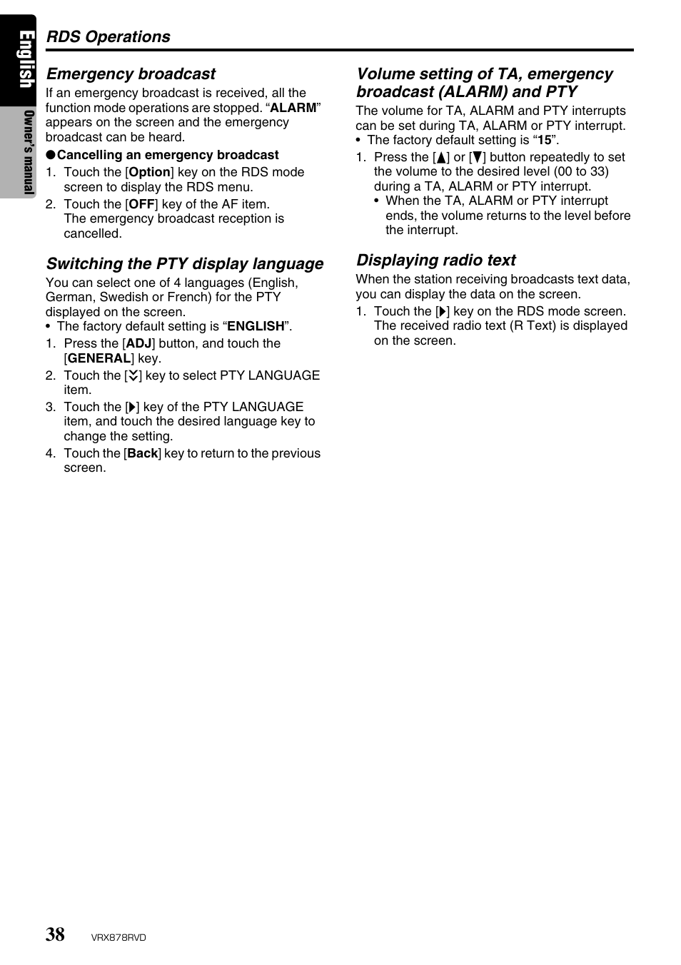 English | Clarion VRX878RVD User Manual | Page 34 / 79