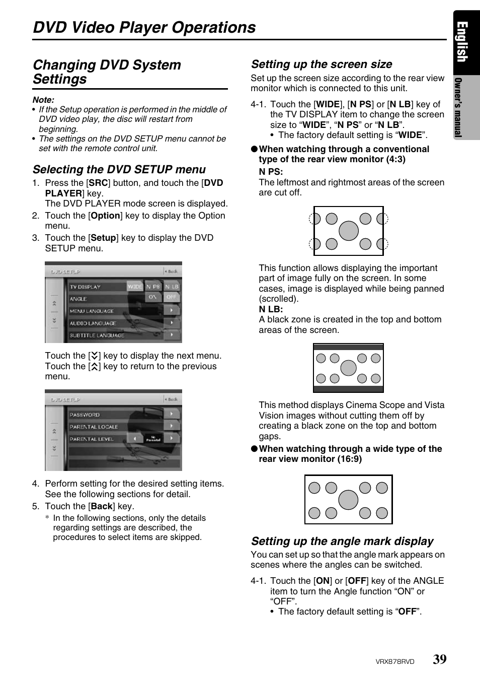 Dvd video player operations, English, Changing dvd system settings | Clarion VRX878RVD User Manual | Page 35 / 79