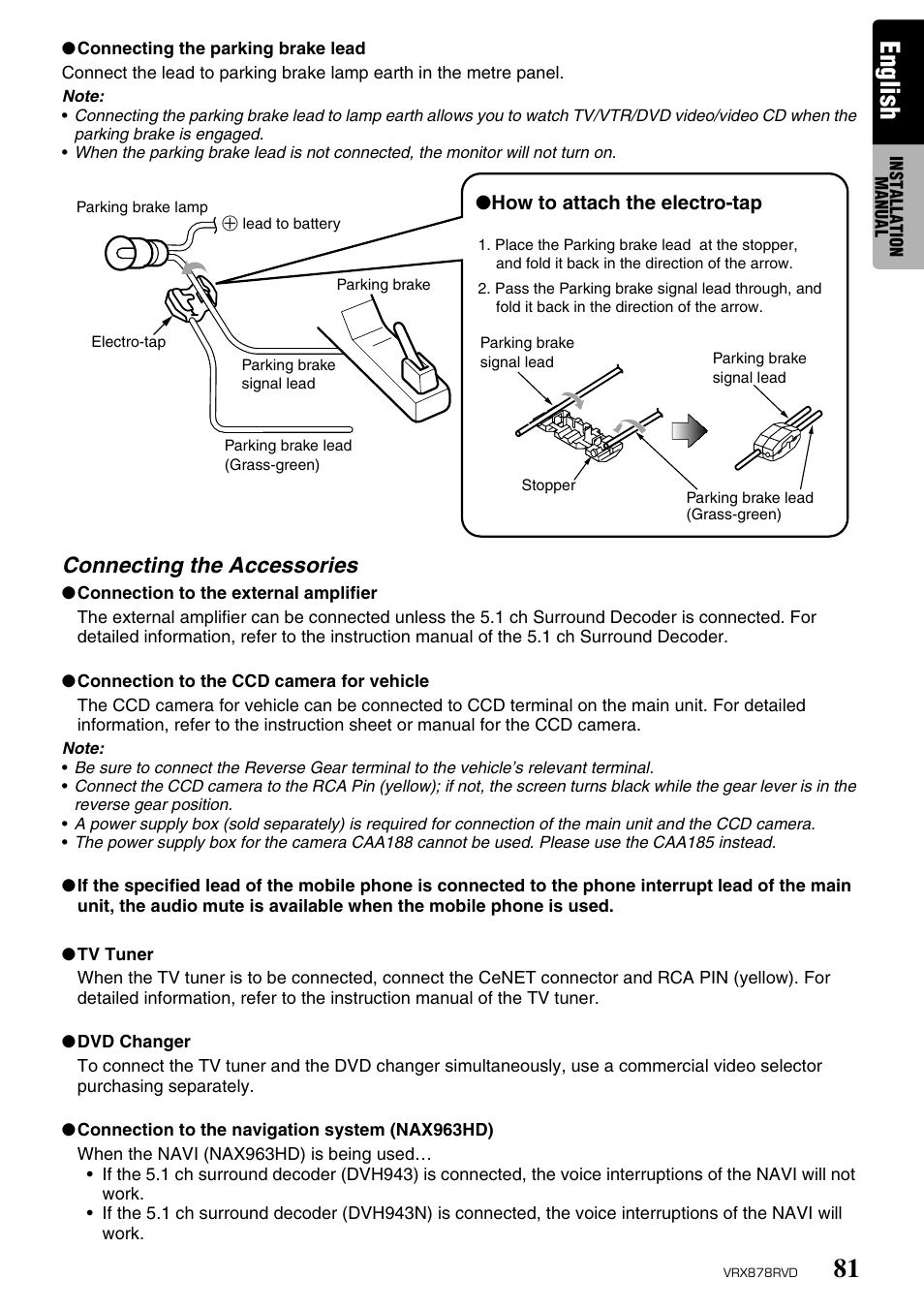English, Connecting the accessories | Clarion VRX878RVD User Manual | Page 77 / 79