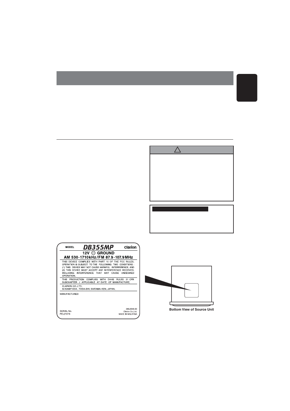 Precautions, 5english, Caution | Clarion DB355MP User Manual | Page 3 / 17