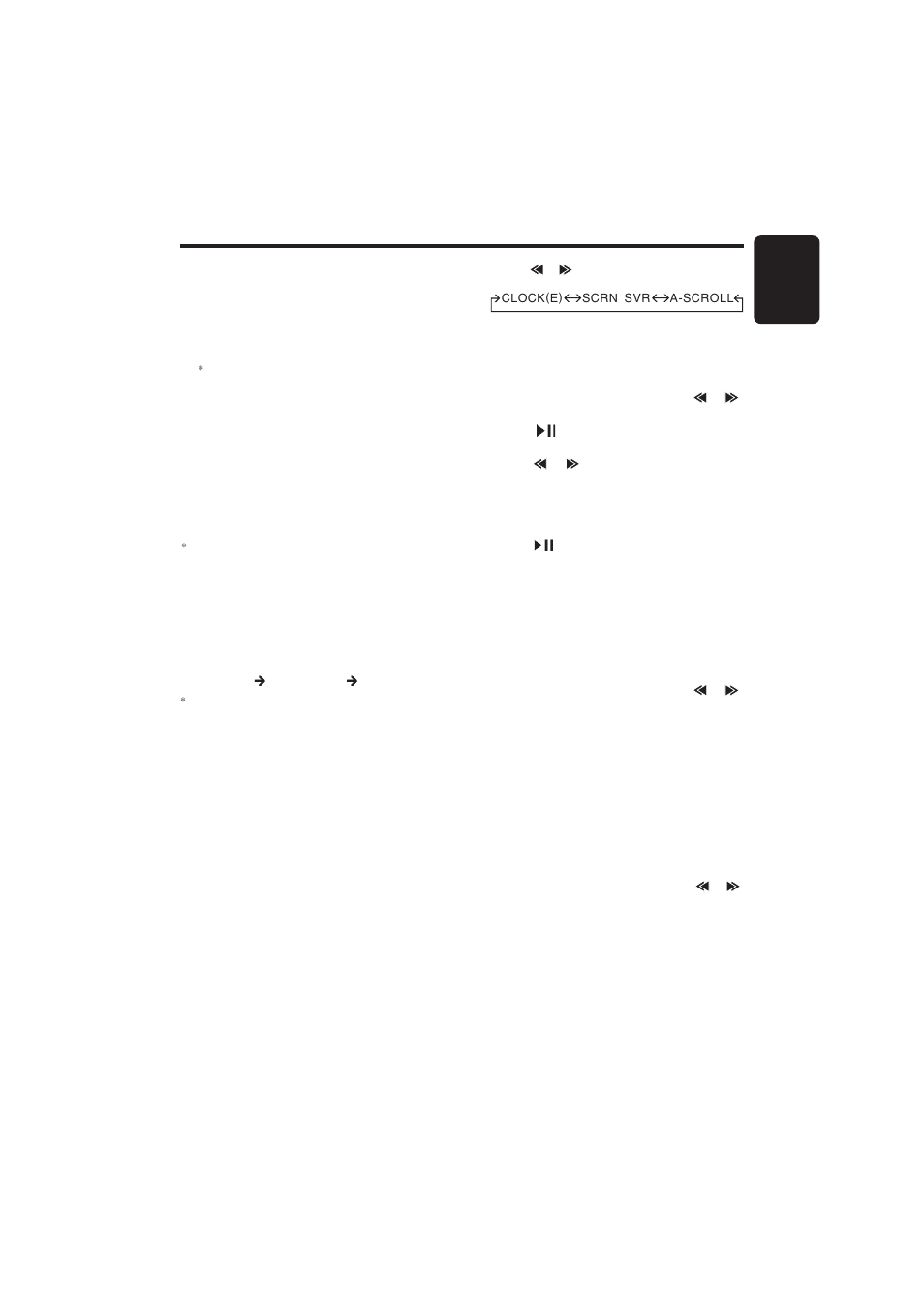 11 english, Basic operations illumination dimmer function, Turning on/off magna bass ex | Adj mode adjustment, Adjusting clock setting, Adjusting screensaver setting, Adjusting the fader, Adjusting auto-scroll setting, Switching display | Clarion DB355MP User Manual | Page 9 / 17