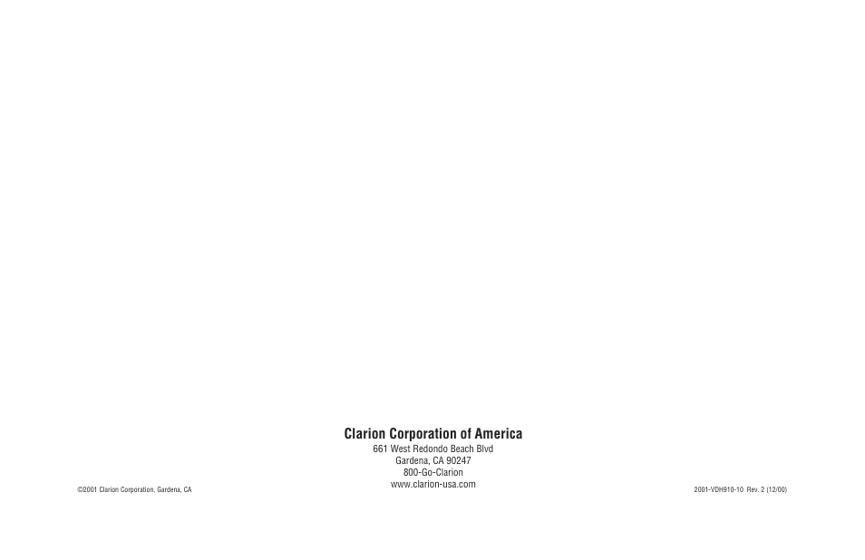 Clarion corporation of america | Clarion VDH910 User Manual | Page 24 / 24