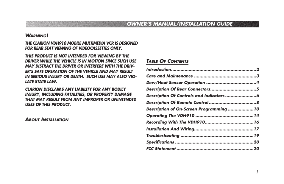 Clarion VDH910 User Manual | Page 3 / 24