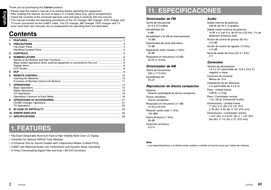 Clarion DXZ535 User Manual | Page 2 / 80