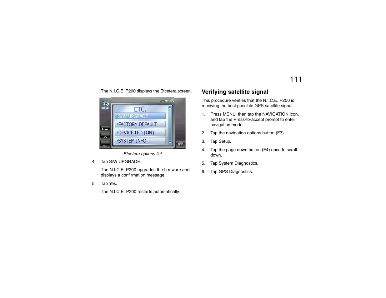 Verifying satellite signal | Clarion P200 User Manual | Page 111 / 156