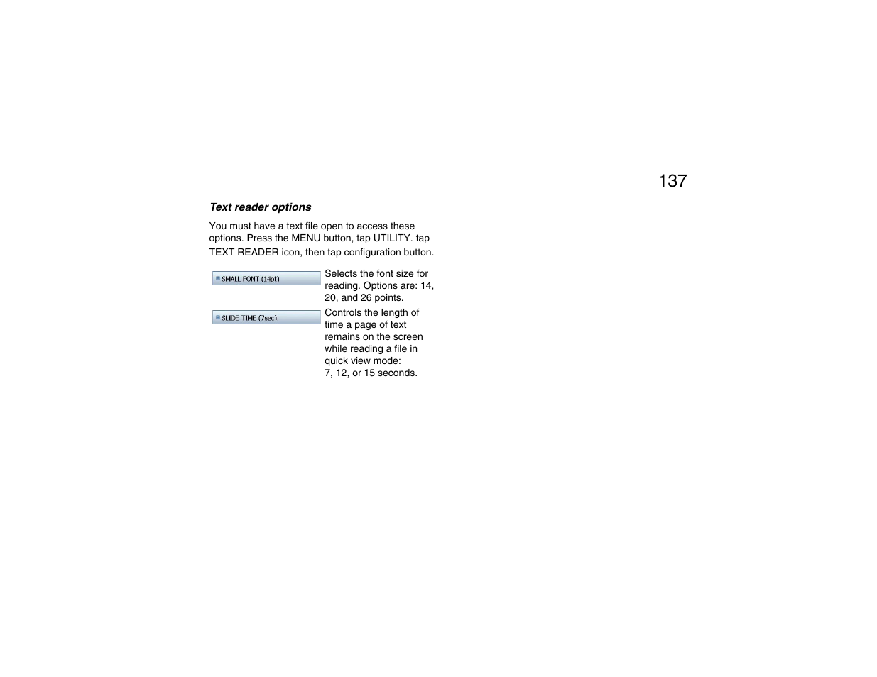 Text reader options | Clarion P200 User Manual | Page 137 / 156