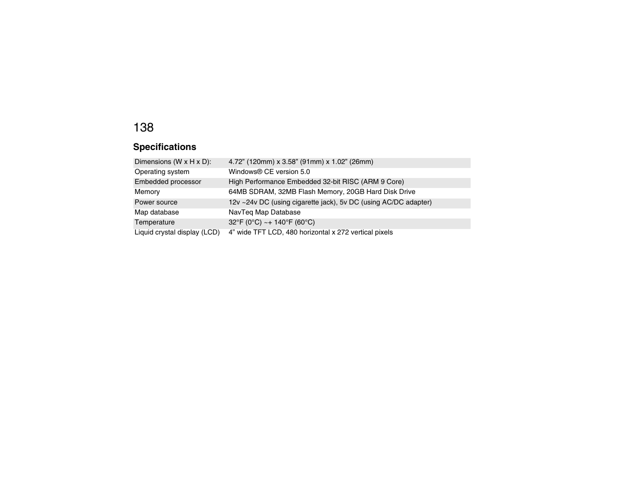 Specifications | Clarion P200 User Manual | Page 138 / 156