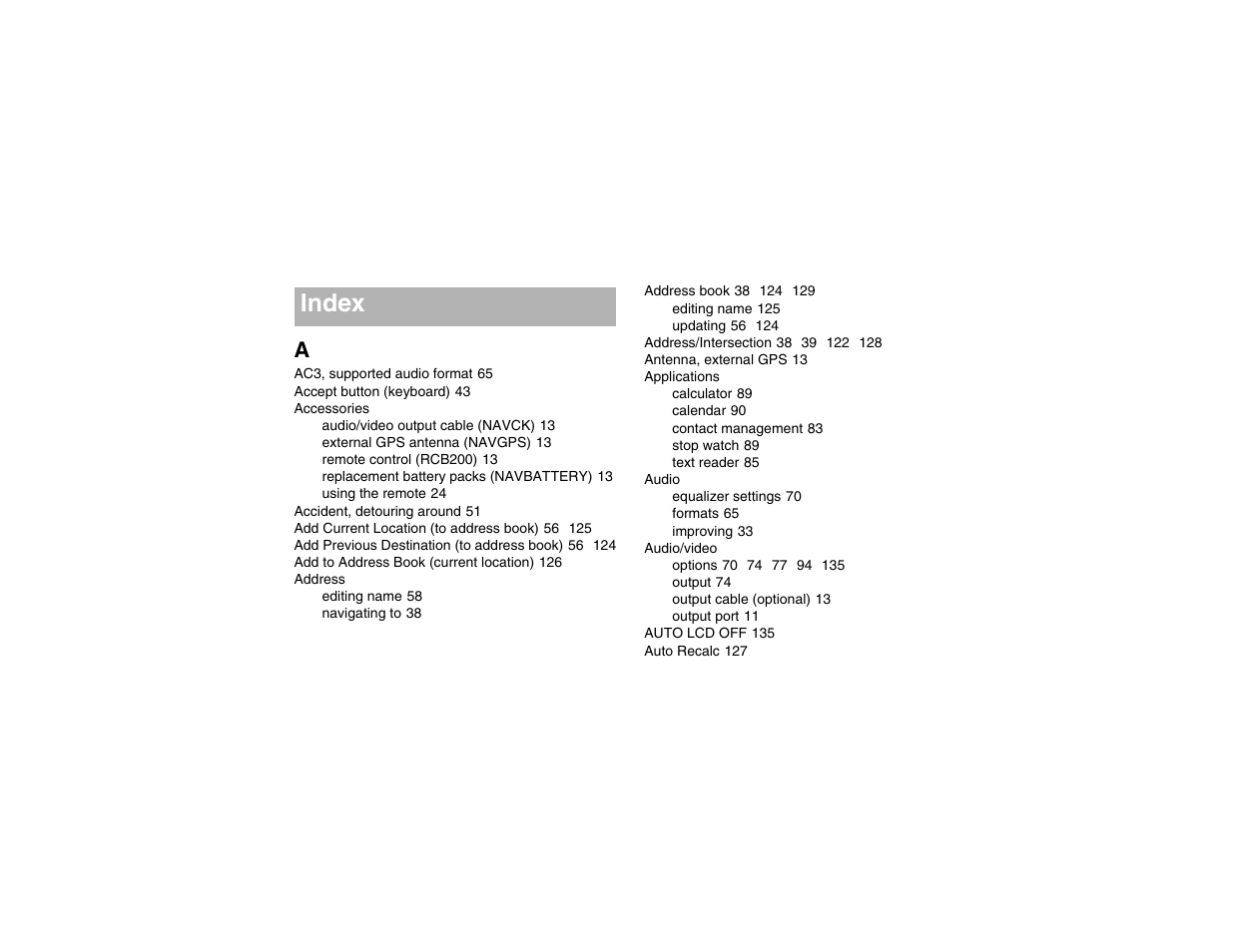 Index | Clarion P200 User Manual | Page 139 / 156