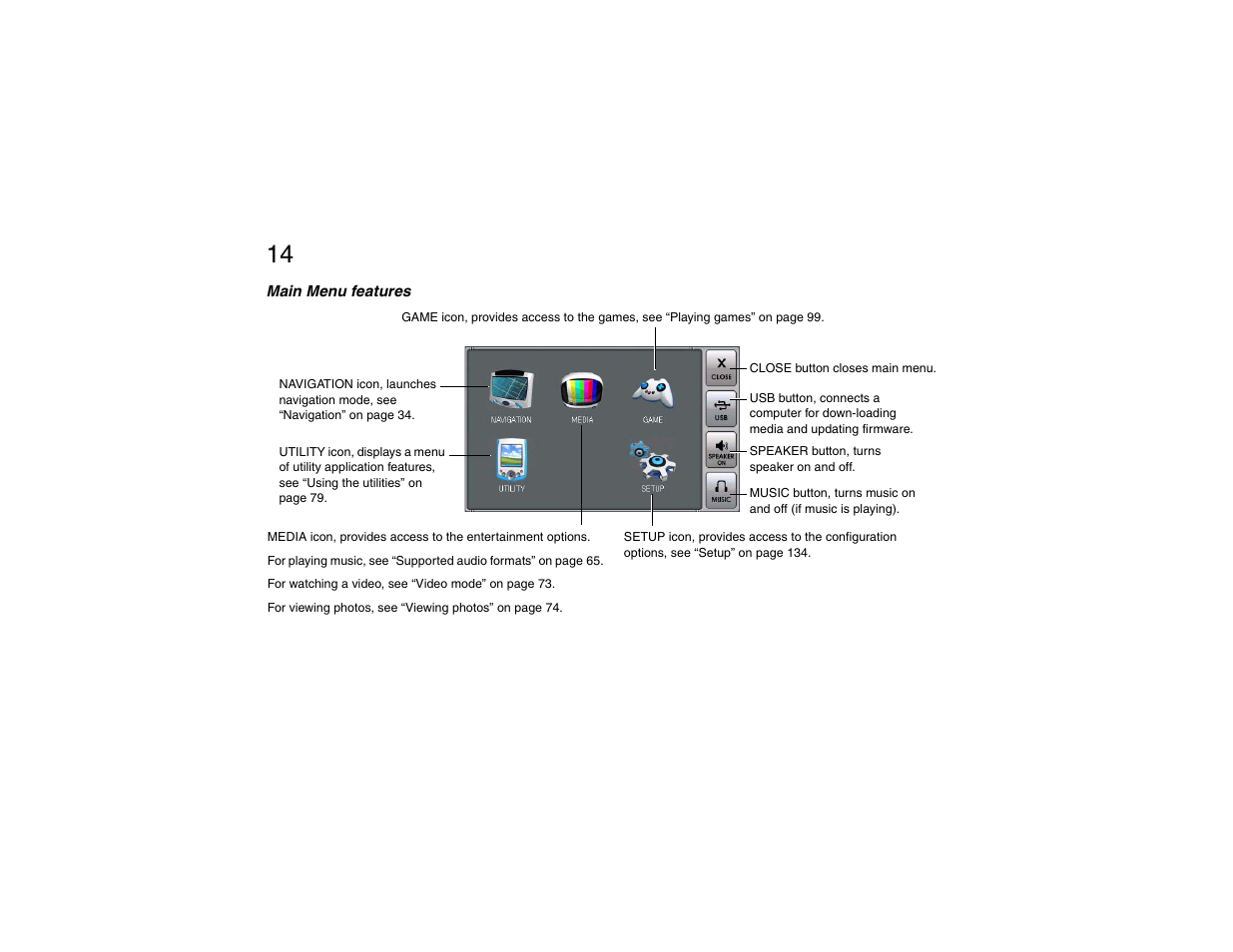 Main menu features, Chapter 1: quick start | Clarion P200 User Manual | Page 14 / 156