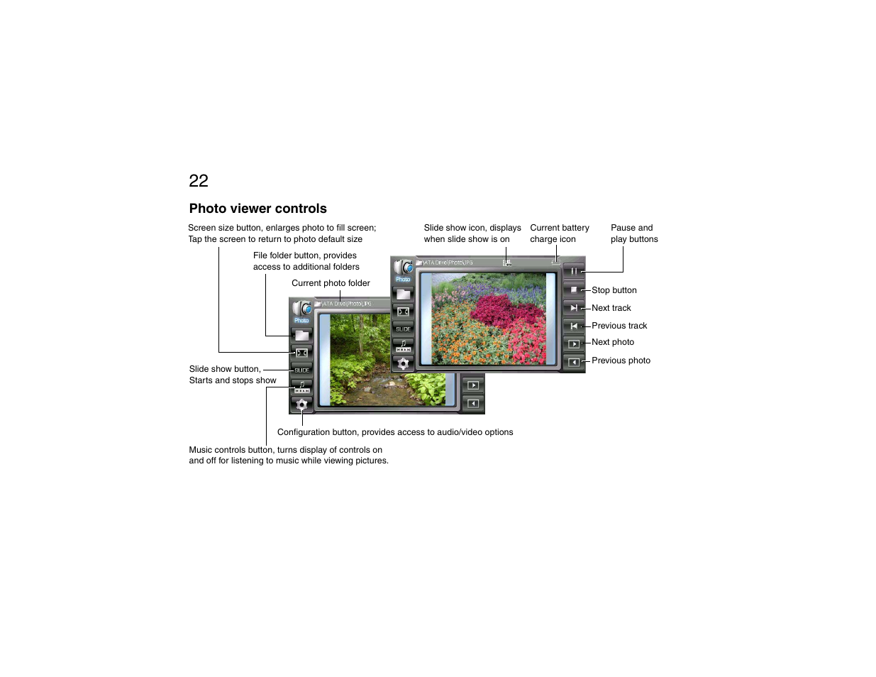 Photo viewer controls, Chapter 1: quick start | Clarion P200 User Manual | Page 22 / 156