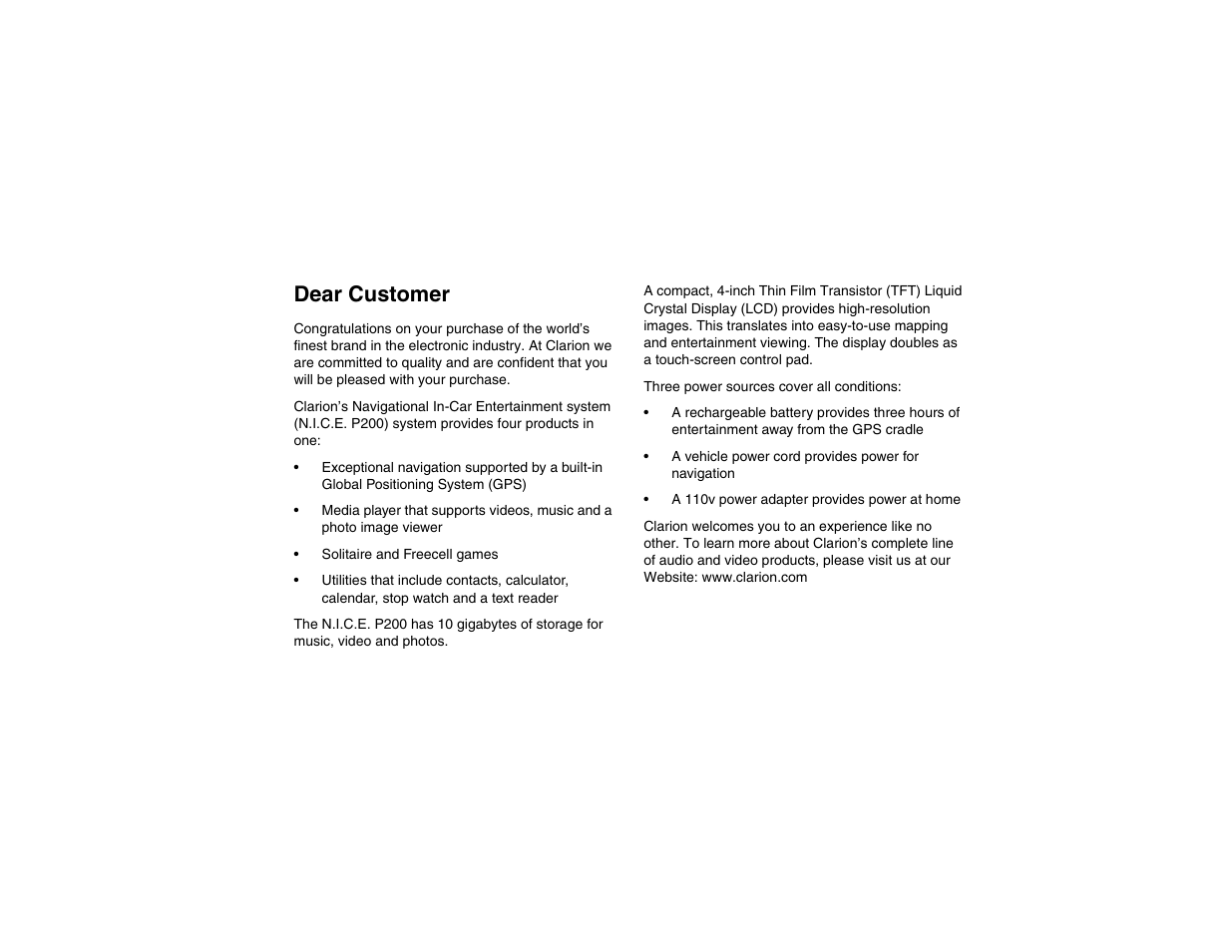 Dear customer | Clarion P200 User Manual | Page 3 / 156