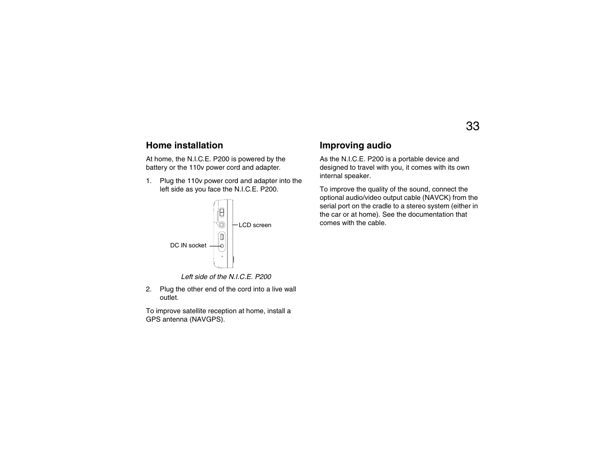 Home installation, Improving audio, Home installation improving audio | Clarion P200 User Manual | Page 33 / 156