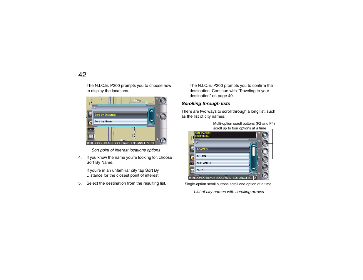 Scrolling through lists | Clarion P200 User Manual | Page 42 / 156
