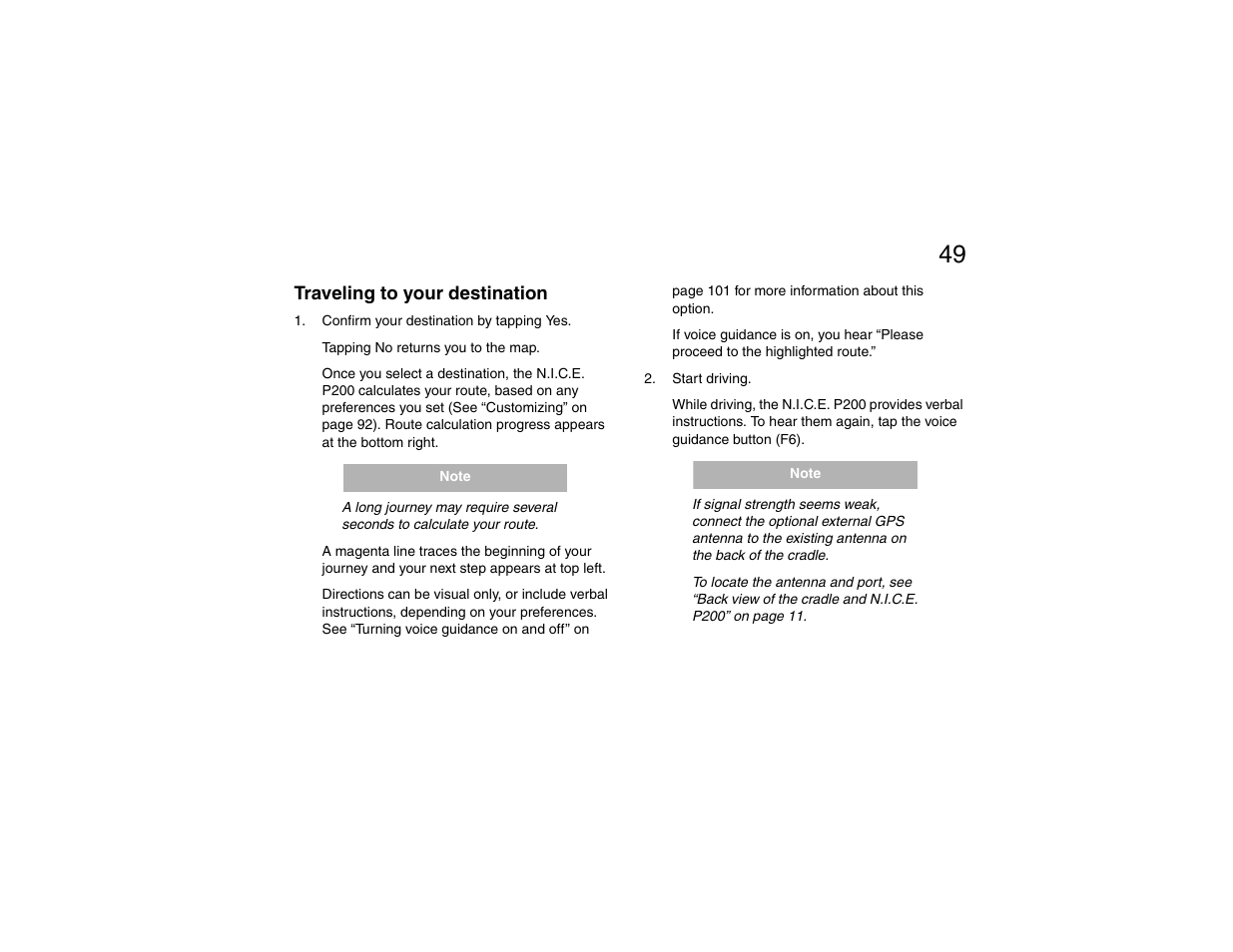 Traveling to your destination | Clarion P200 User Manual | Page 49 / 156