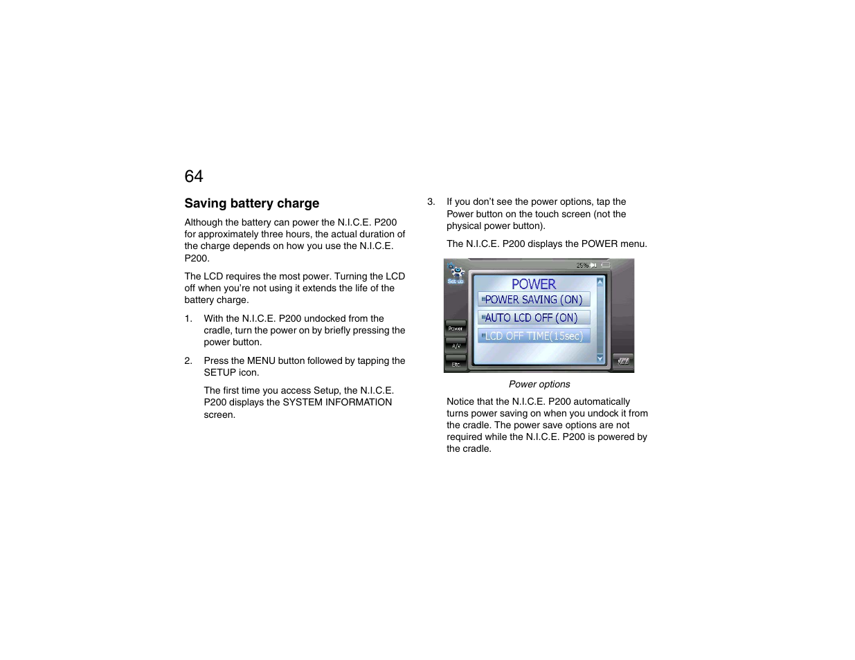 Saving battery charge | Clarion P200 User Manual | Page 64 / 156