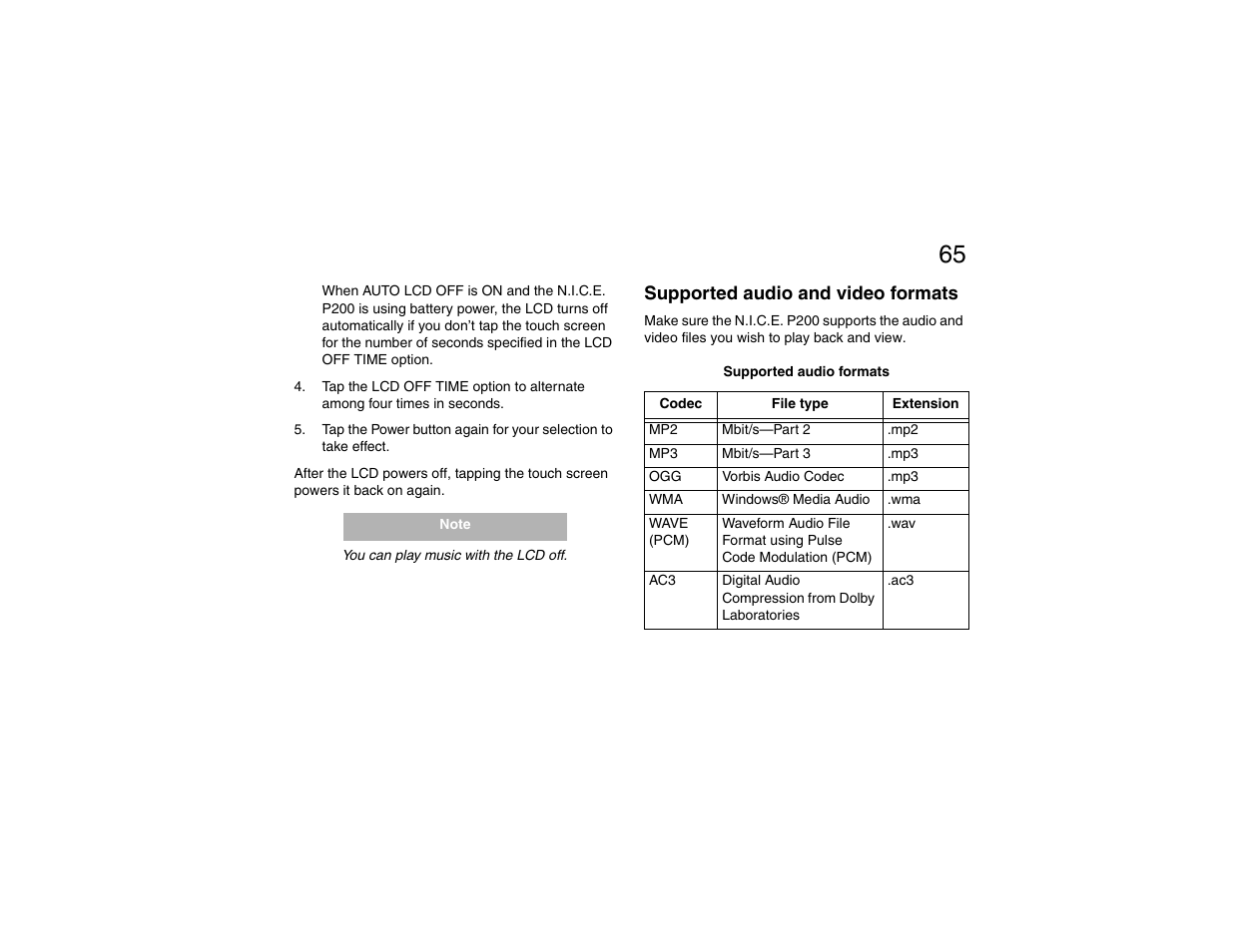 Supported audio and video formats, N.i.c.e. p200 | Clarion P200 User Manual | Page 65 / 156