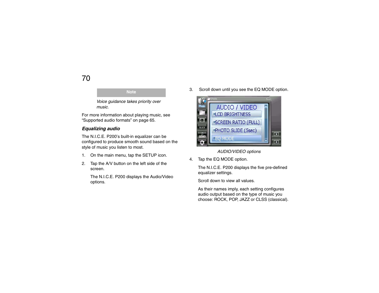 Equalizing audio | Clarion P200 User Manual | Page 70 / 156