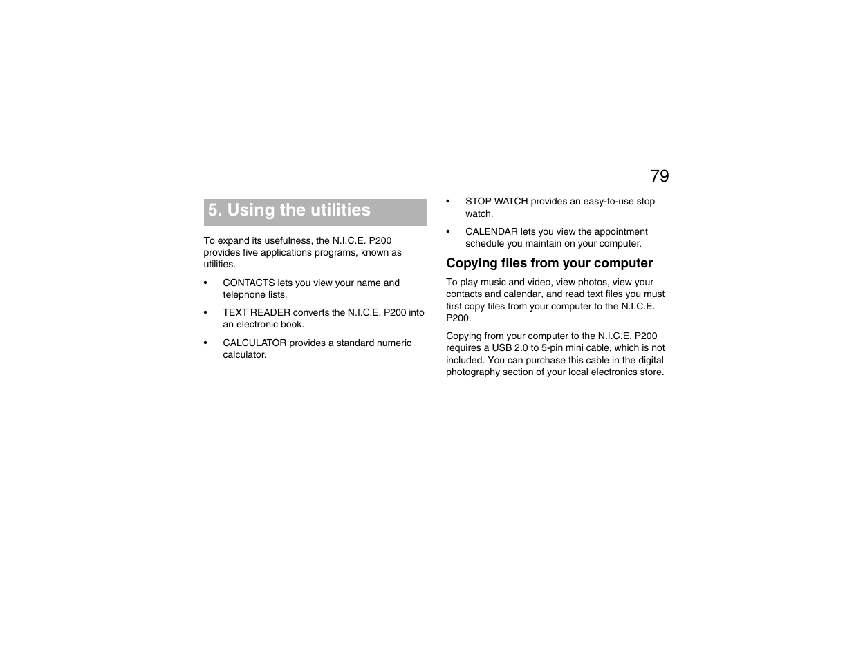Using the utilities, Copying files from your computer | Clarion P200 User Manual | Page 79 / 156