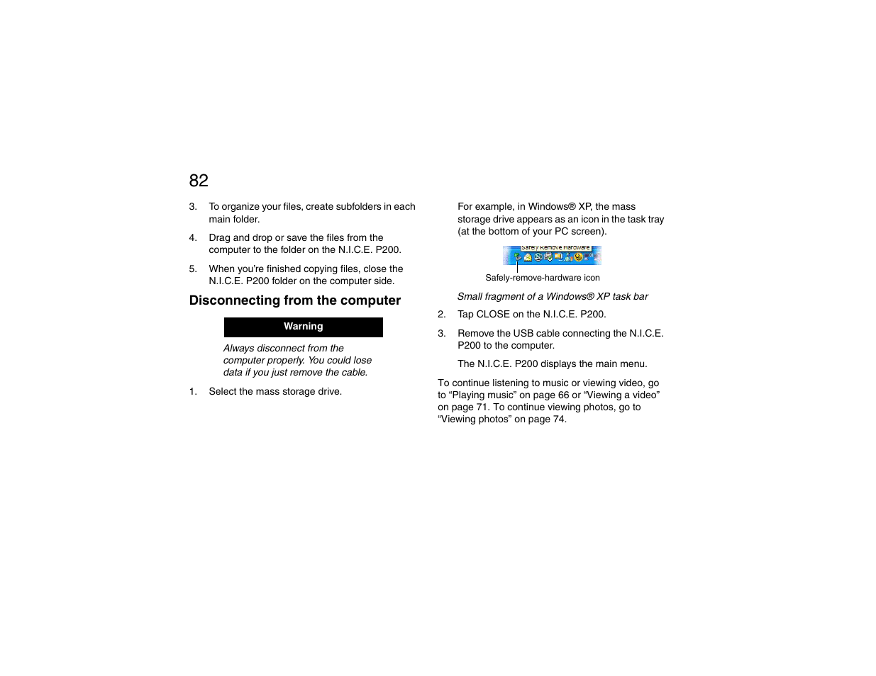 Disconnecting from the computer | Clarion P200 User Manual | Page 82 / 156