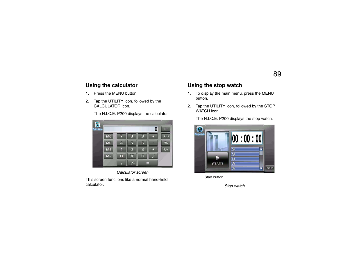 Using the calculator, Using the stop watch, Using the calculator using the stop watch | Clarion P200 User Manual | Page 89 / 156