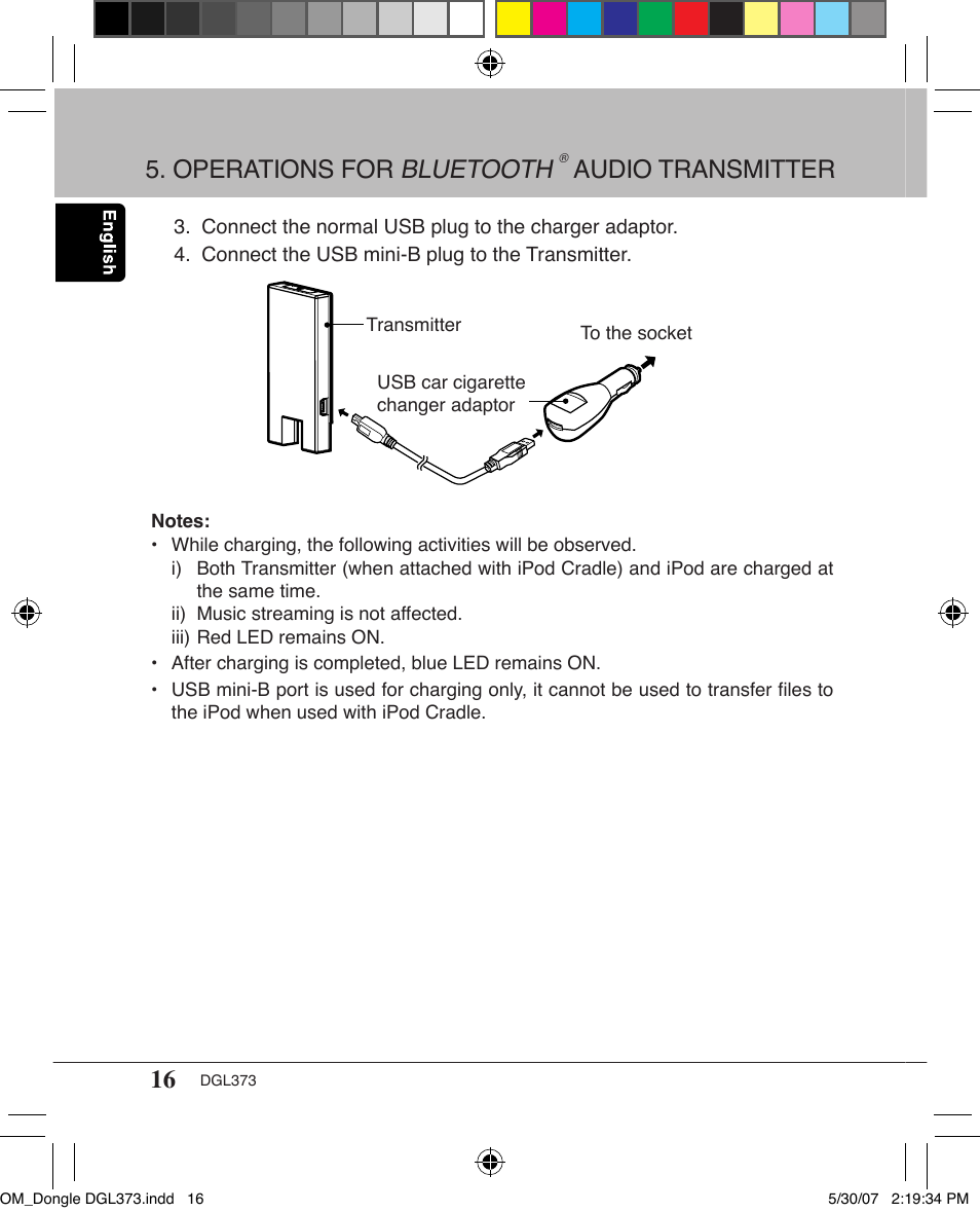 Operations for bluetooth, Audio transmitter | Clarion DGL373 User Manual | Page 16 / 24
