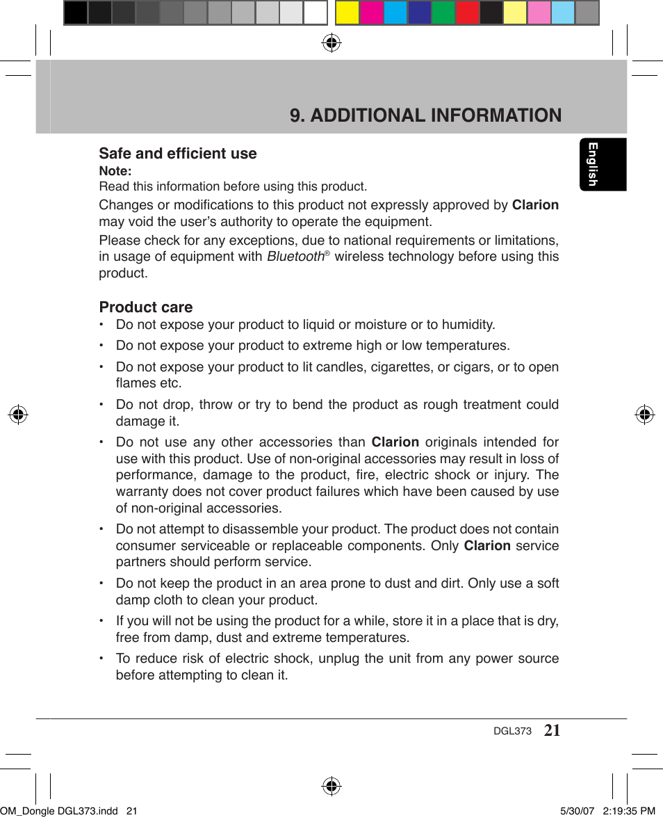 Additional information | Clarion DGL373 User Manual | Page 21 / 24