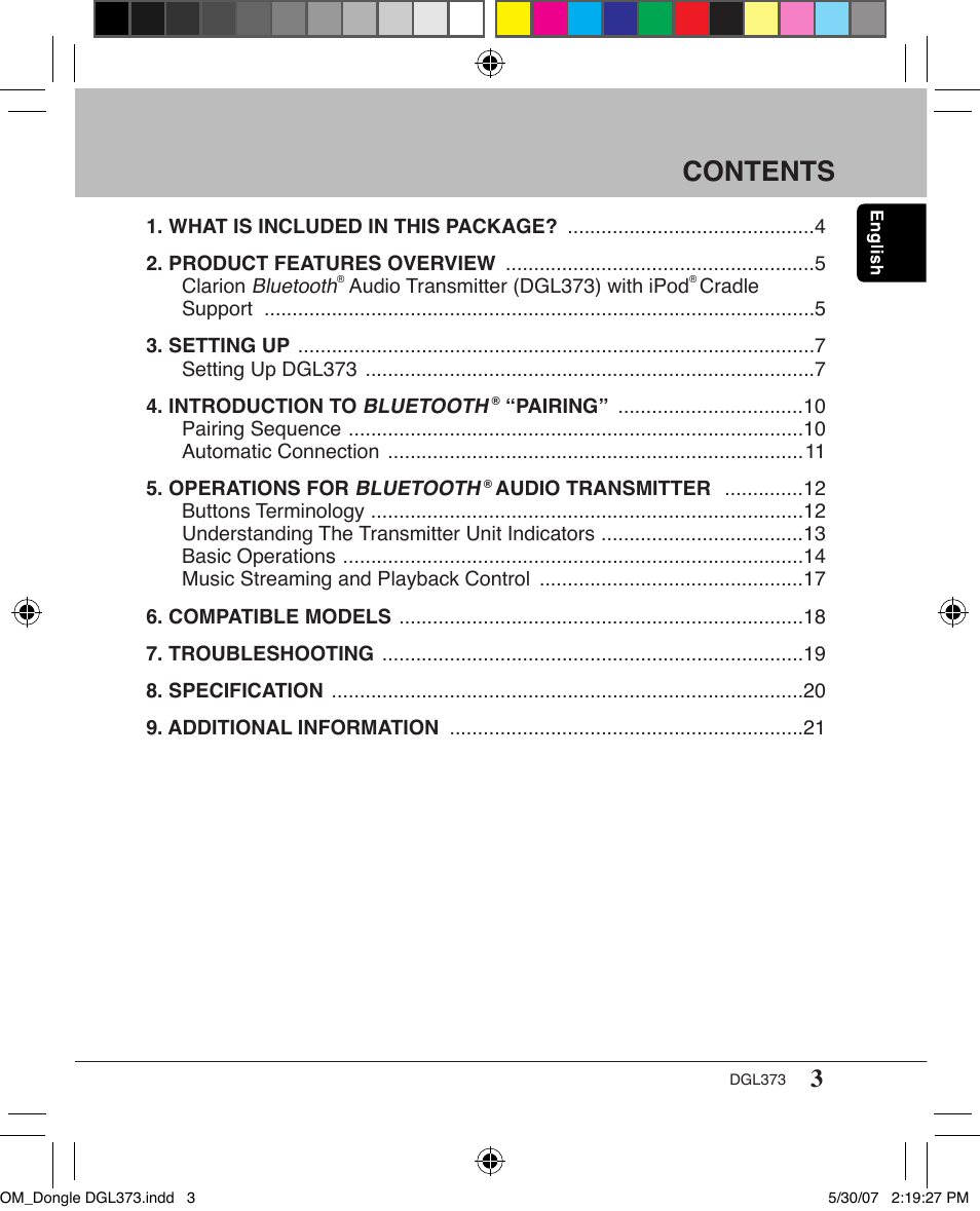Clarion DGL373 User Manual | Page 3 / 24
