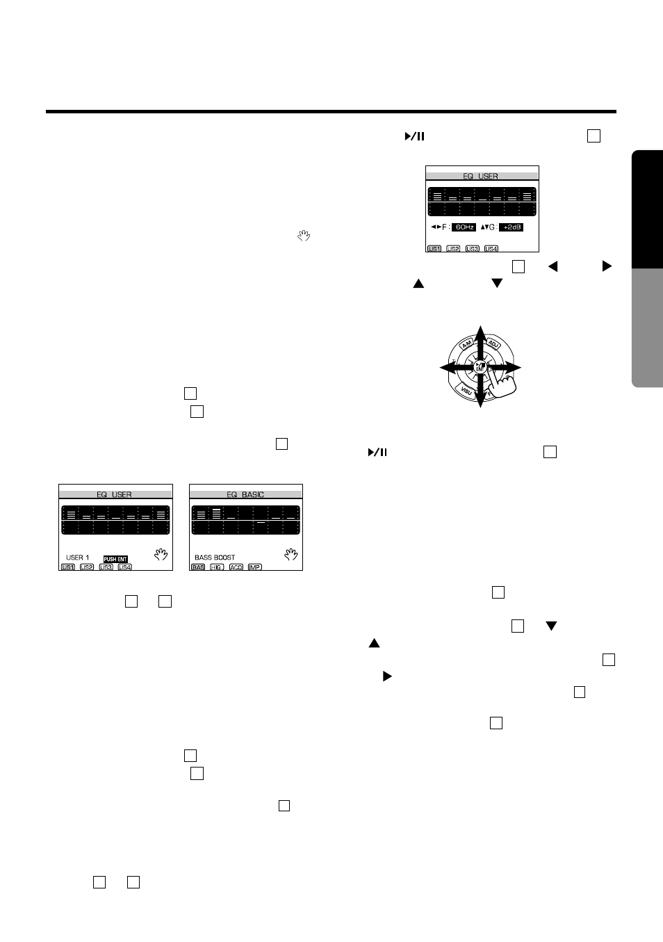 Operating the equalizer, 25 english, Selecting the equalizer pattern | Designing and storing equalizer patterns, Turning on and off the equalizer pattern | Clarion compact disc User Manual | Page 19 / 28
