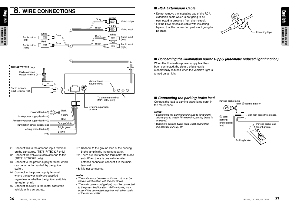 Wire connections, 27 english, English | Clarion TB733W User Manual | Page 16 / 18