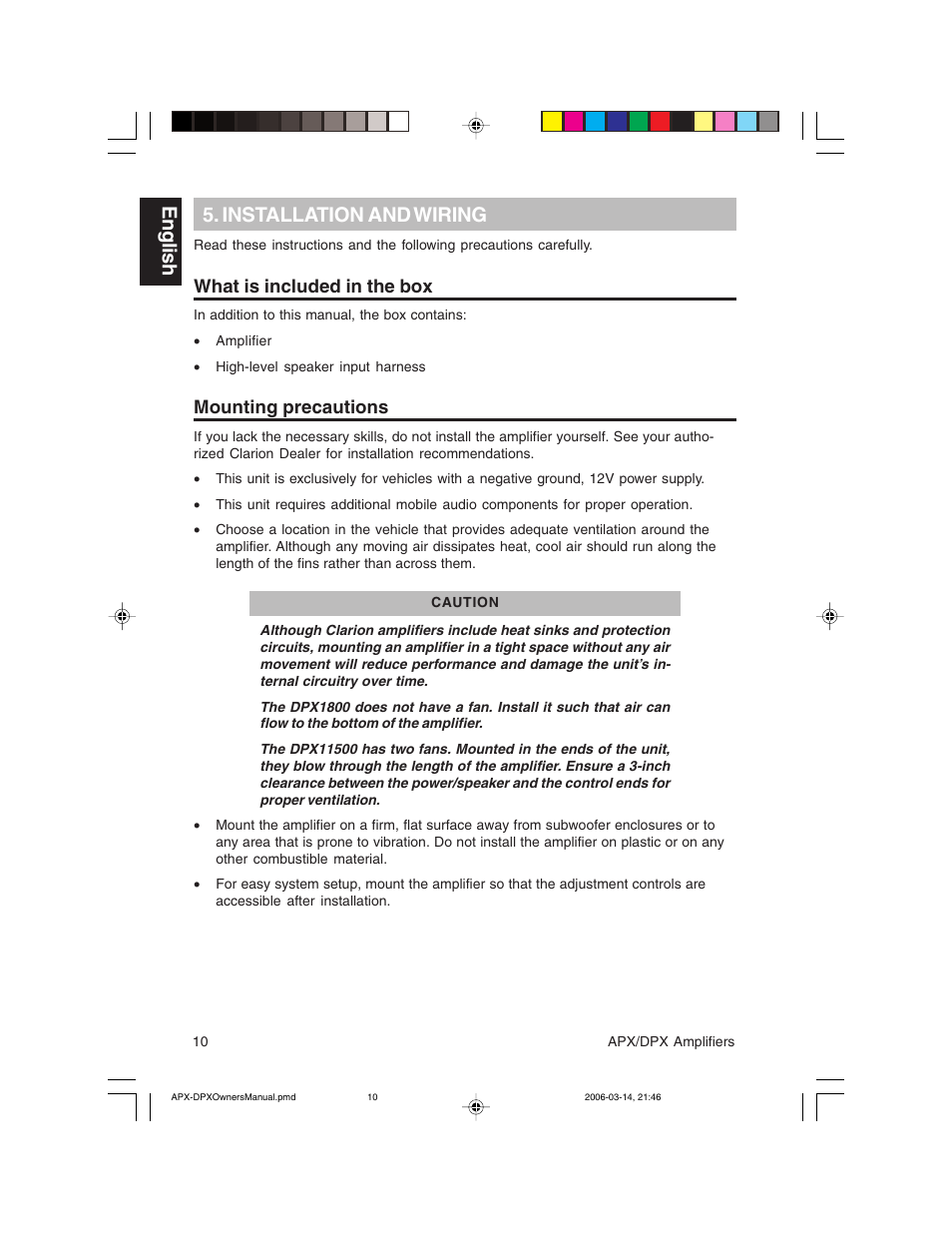 English 5. installation and wiring, What is included in the box, Mounting precautions | Clarion DPX11500  EN User Manual | Page 10 / 28