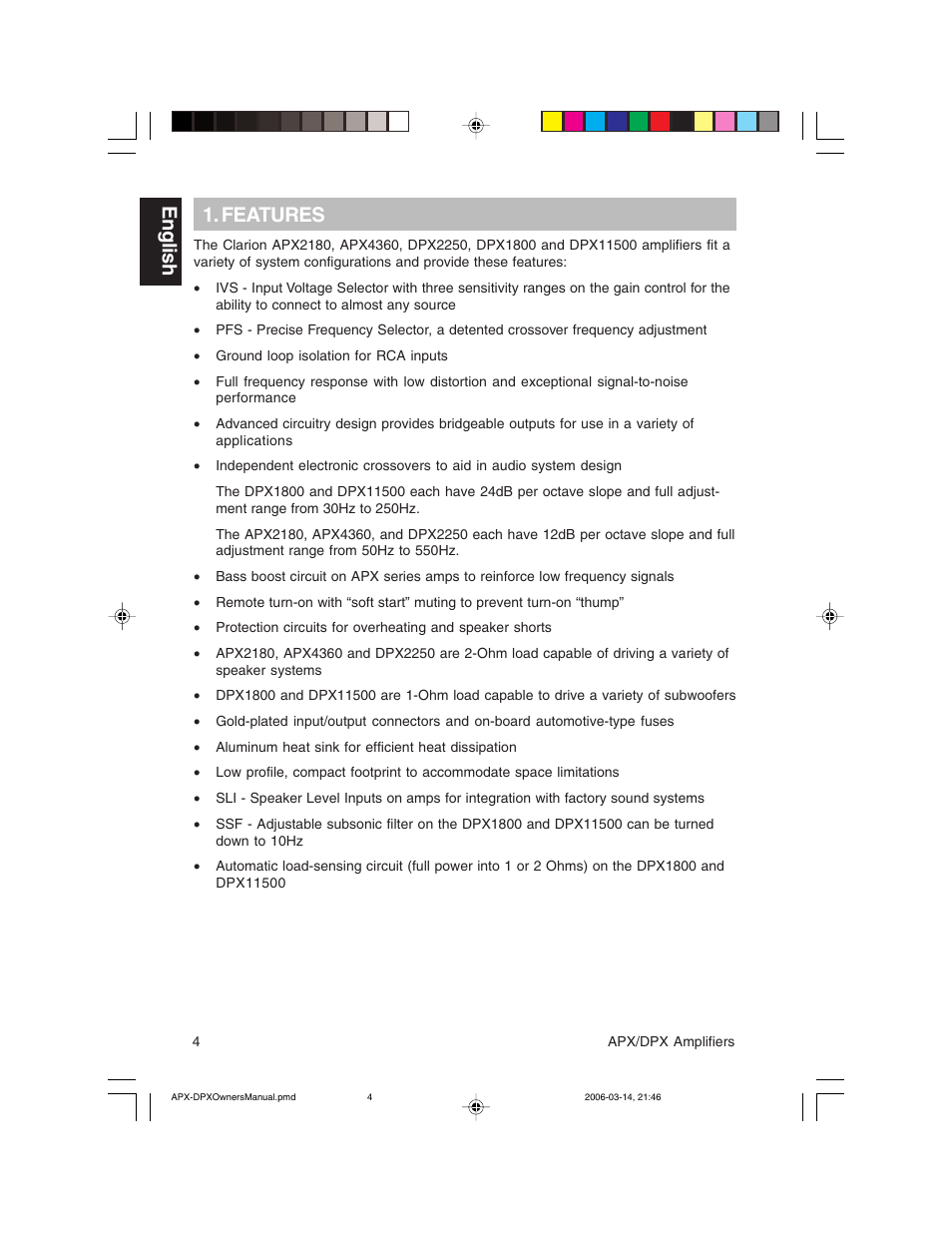 English 1. features | Clarion DPX11500  EN User Manual | Page 4 / 28