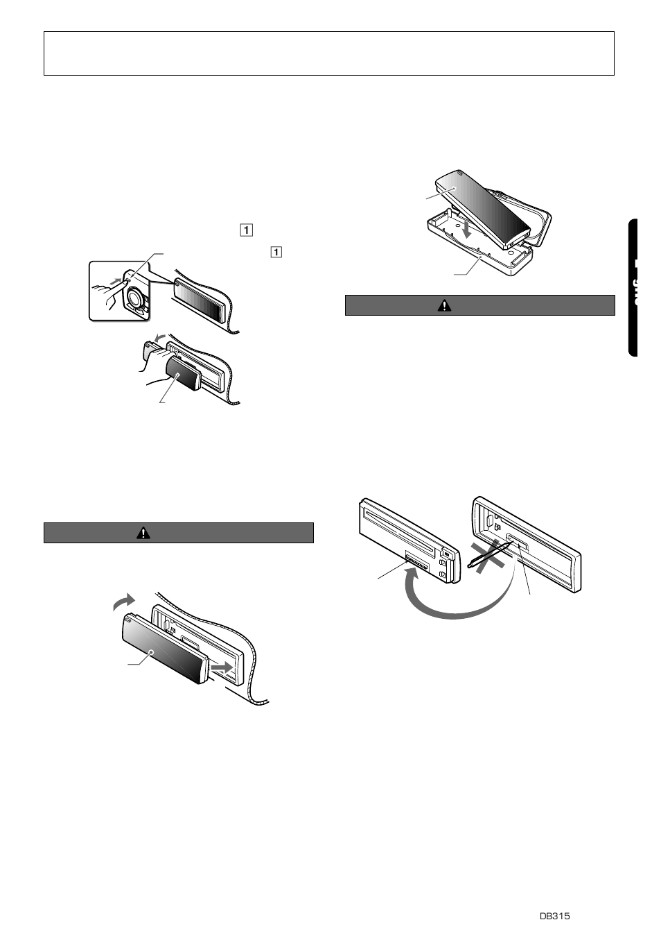 Dcp (detachable control panel), 7e glis, Removing the dcp | Attaching the dcp, Storing the dcp in the dcp case, Caution | Clarion DB315 User Manual | Page 5 / 14