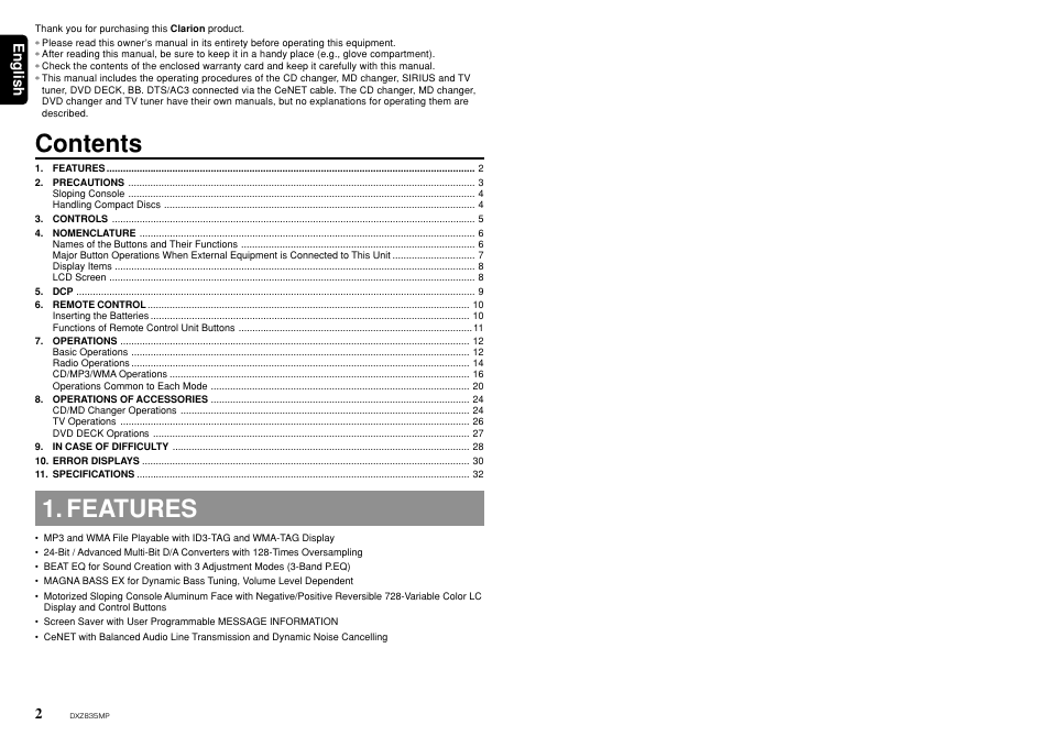 Clarion DXZ835MP User Manual | Page 2 / 96