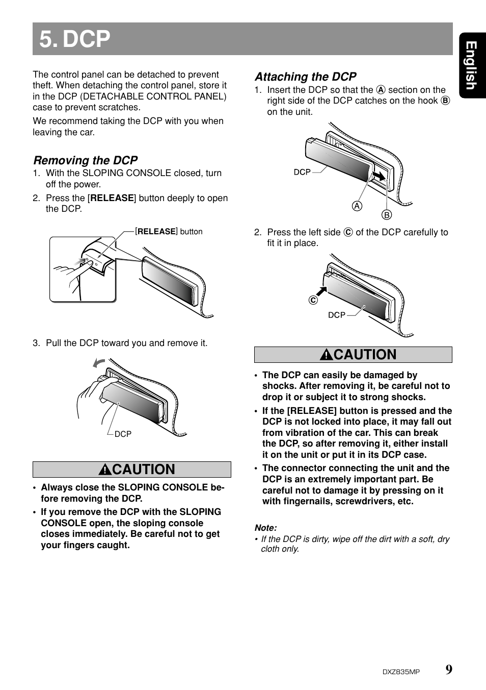 9english, Caution | Clarion DXZ835MP User Manual | Page 5 / 96