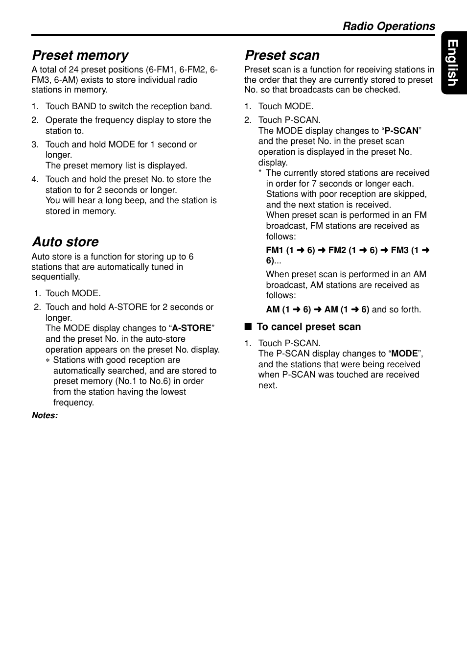 25 english, Auto store, Preset scan | Radio operations | Clarion DXZ948RMP User Manual | Page 25 / 69