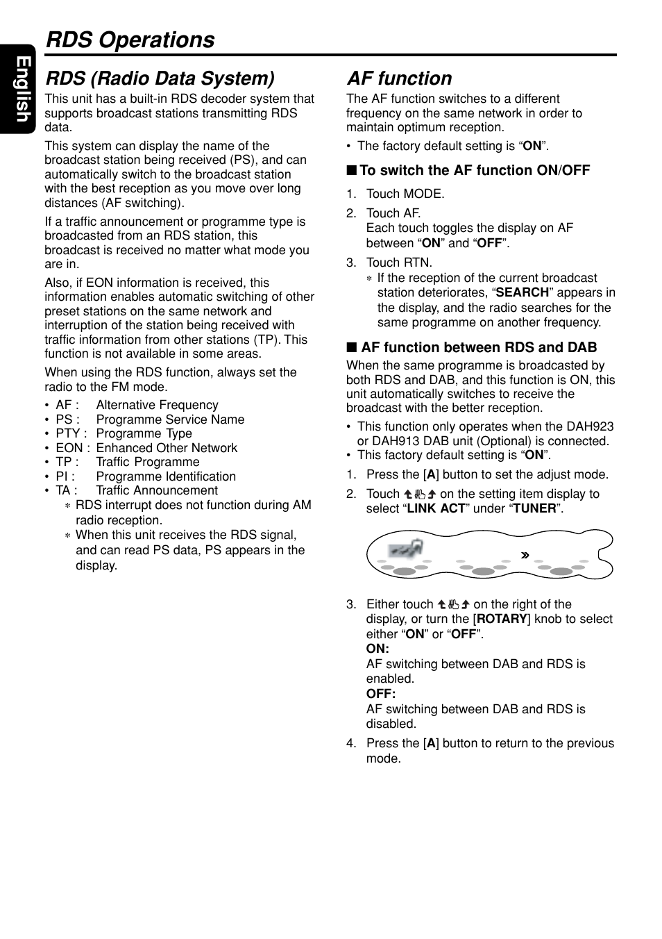 Rds operations, English af function, Rds (radio data system) | Clarion DXZ948RMP User Manual | Page 26 / 69