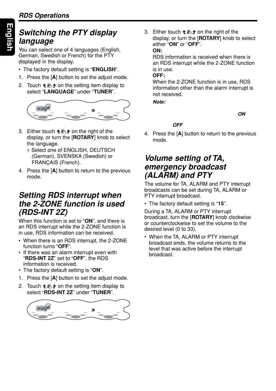 English, Switching the pty display language, Rds operations | Clarion DXZ948RMP User Manual | Page 30 / 69
