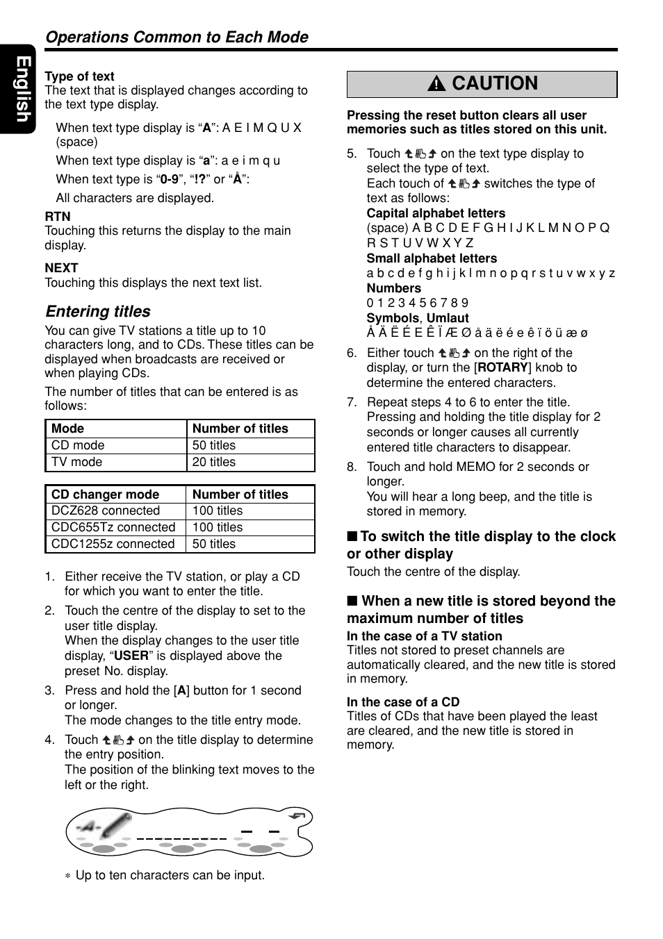 English, Caution, Operations common to each mode | Entering titles | Clarion DXZ948RMP User Manual | Page 38 / 69