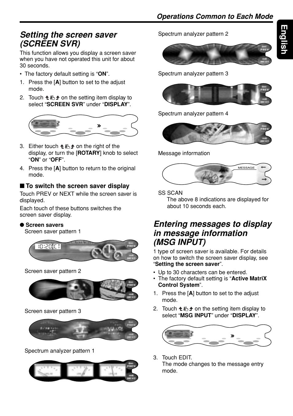 41 english, Setting the screen saver (screen svr), Operations common to each mode | Clarion DXZ948RMP User Manual | Page 41 / 69
