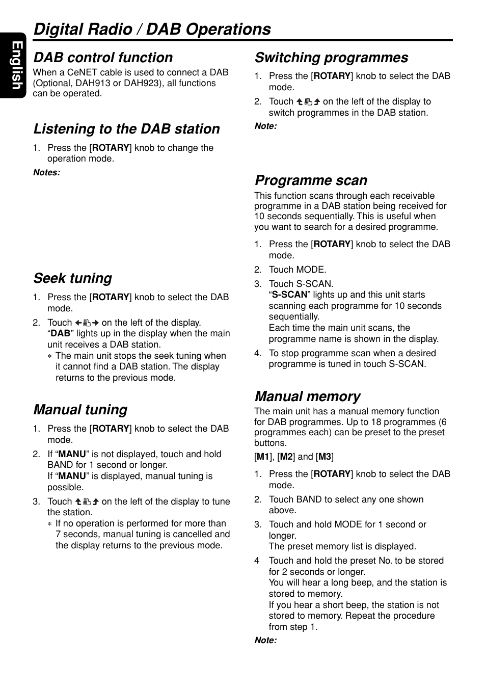 Digital radio / dab operations, English dab control function, Listening to the dab station | Seek tuning, Manual tuning, Switching programmes, Programme scan | Clarion DXZ948RMP User Manual | Page 58 / 69