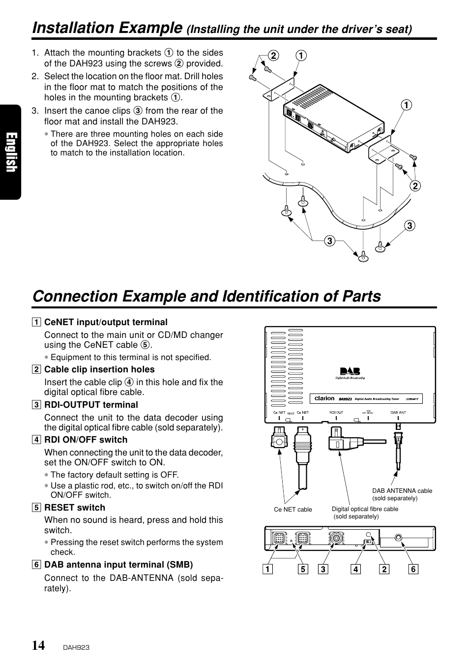Installing the unit under the driver’s seat) | Clarion DAH923 User Manual | Page 8 / 10
