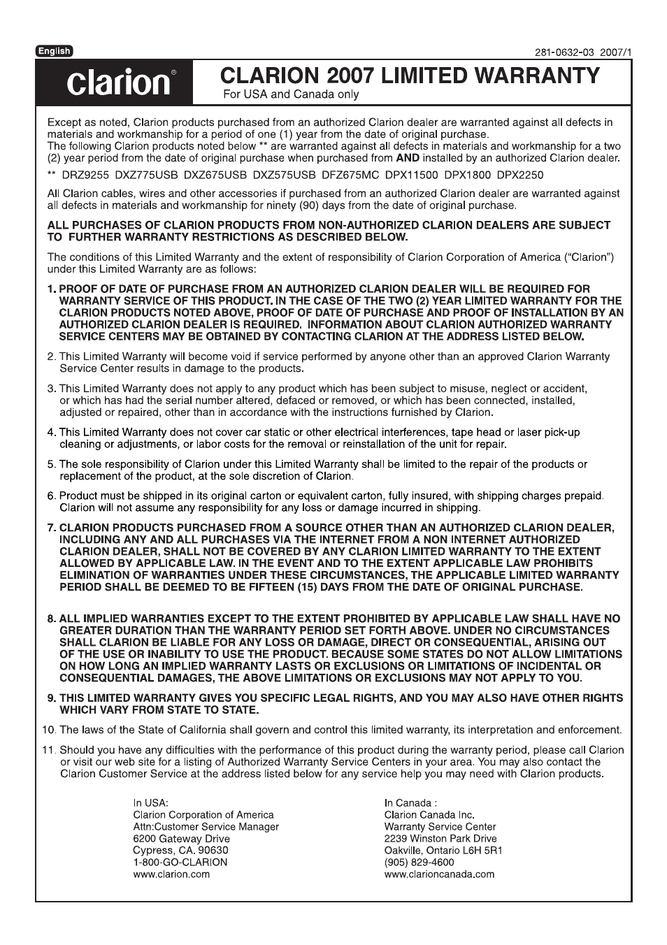 Clarion CLA-SC1 User Manual | Page 11 / 12