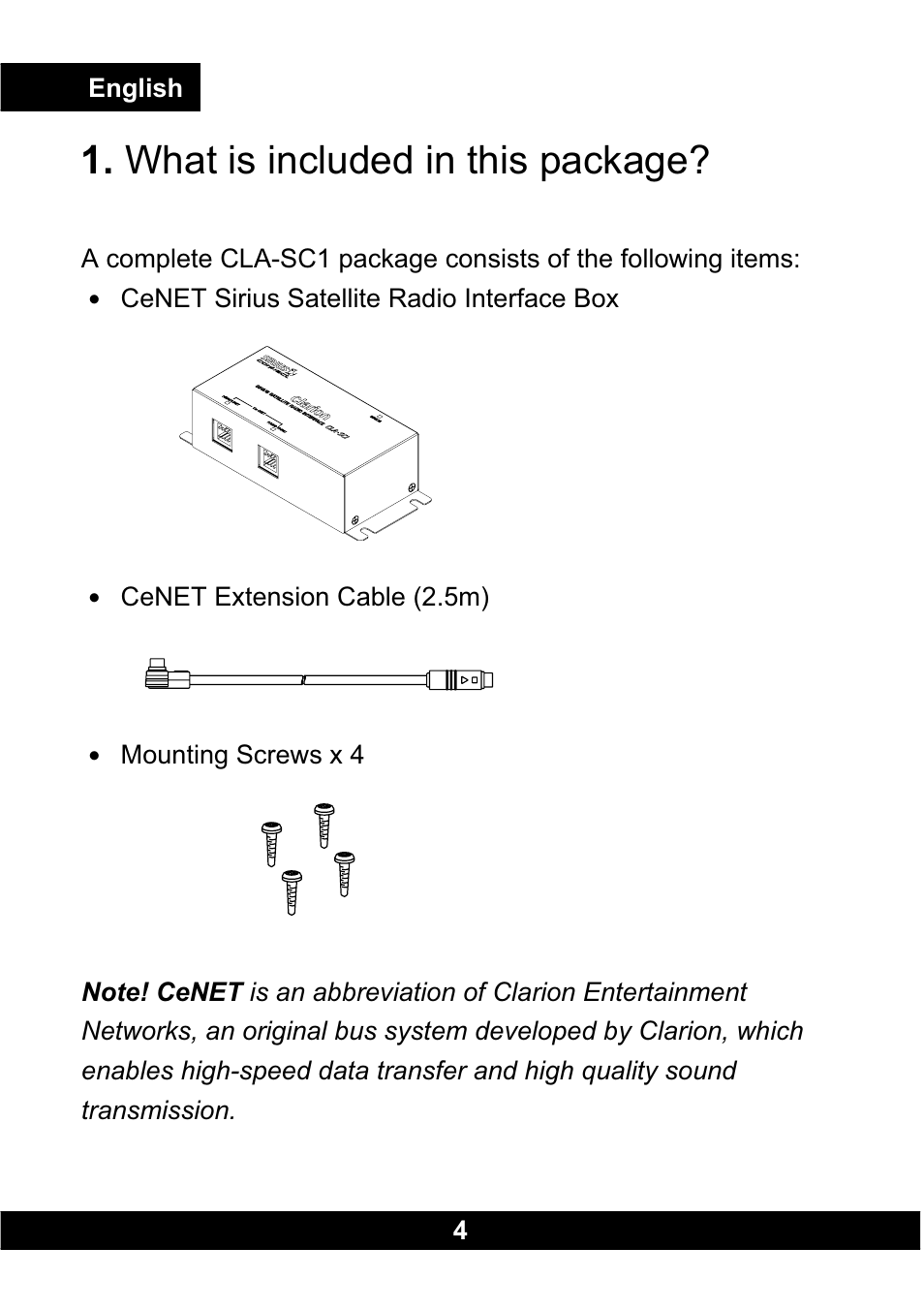 What is included in this package | Clarion CLA-SC1 User Manual | Page 5 / 12
