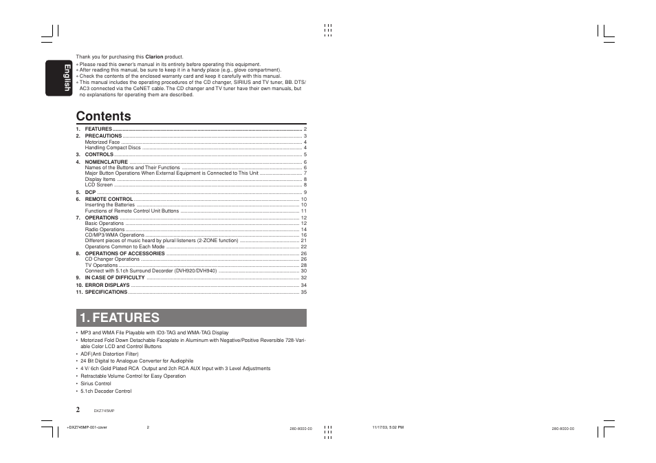 Clarion DXZ745MP User Manual | Page 2 / 32