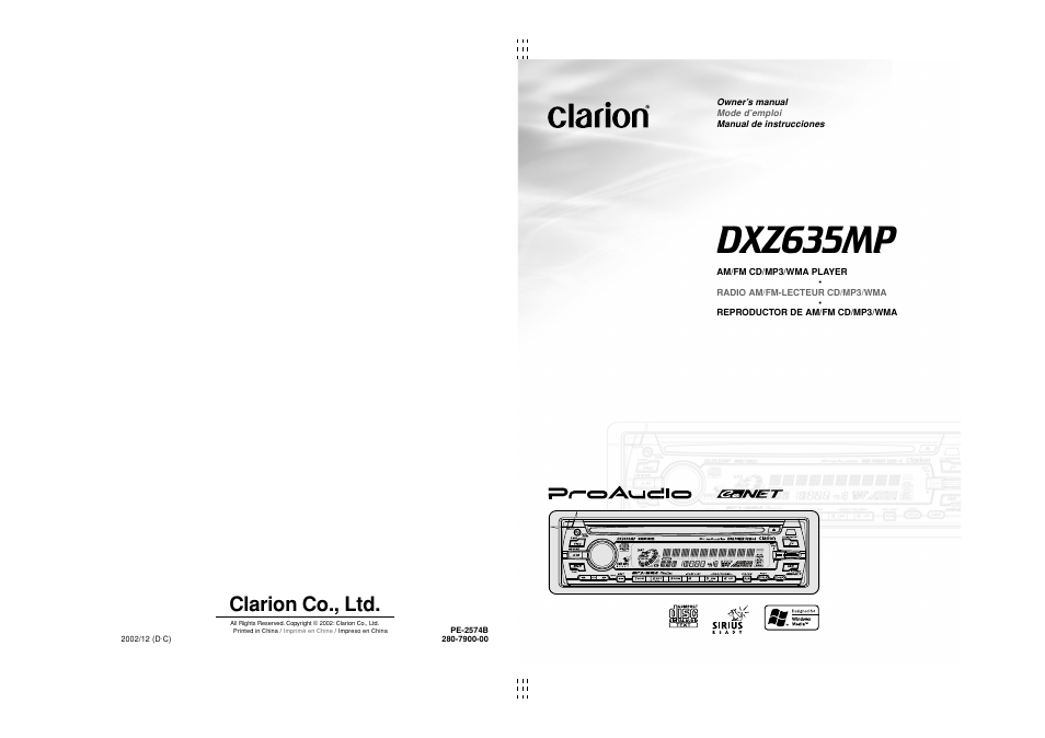 Clarion DXZ635MP User Manual | 26 pages