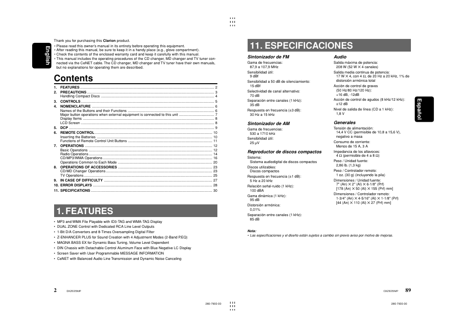 Clarion DXZ635MP User Manual | Page 2 / 26