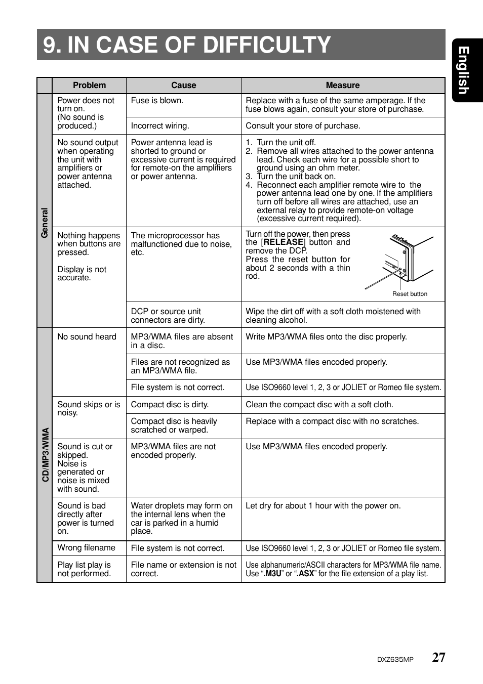 27 english | Clarion DXZ635MP User Manual | Page 23 / 26