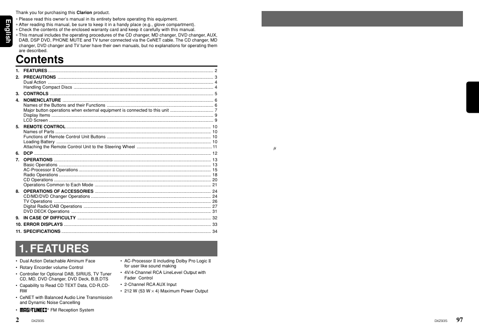 Clarion DXZ935 User Manual | Page 2 / 30