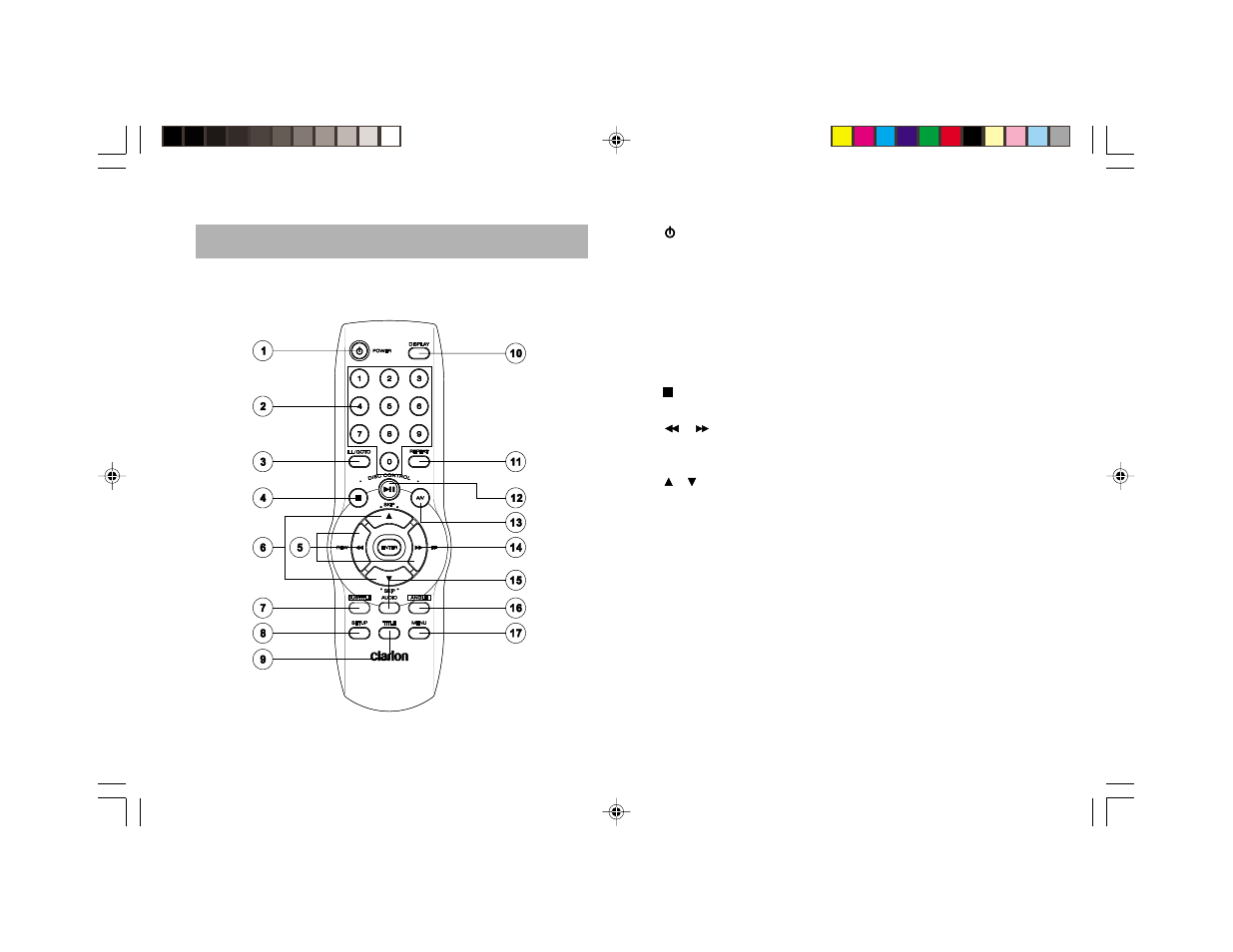 The remote control | Clarion VS735 User Manual | Page 9 / 39